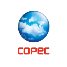Un globo azul con nubes; la palabra "COPEC" en rojo debajo.