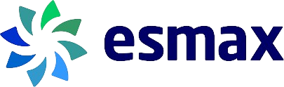 Logotipo de esmax: flor abstracta en tonos azules y verdes junto a la palabra "esmax" en azul oscuro.