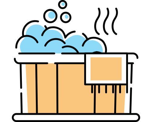 An icon of a hot tub with steam coming out of it.