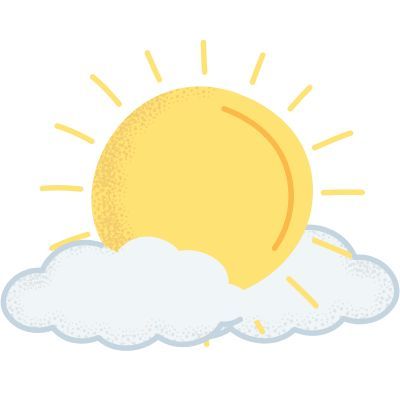 A cartoon illustration of a sun shining through a cloud.