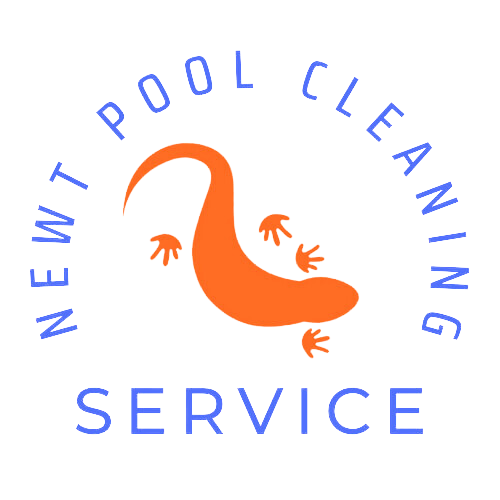 A logo for newt pool cleaning service with an orange lizard