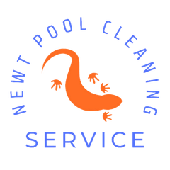 A logo for newt pool cleaning service with an orange lizard