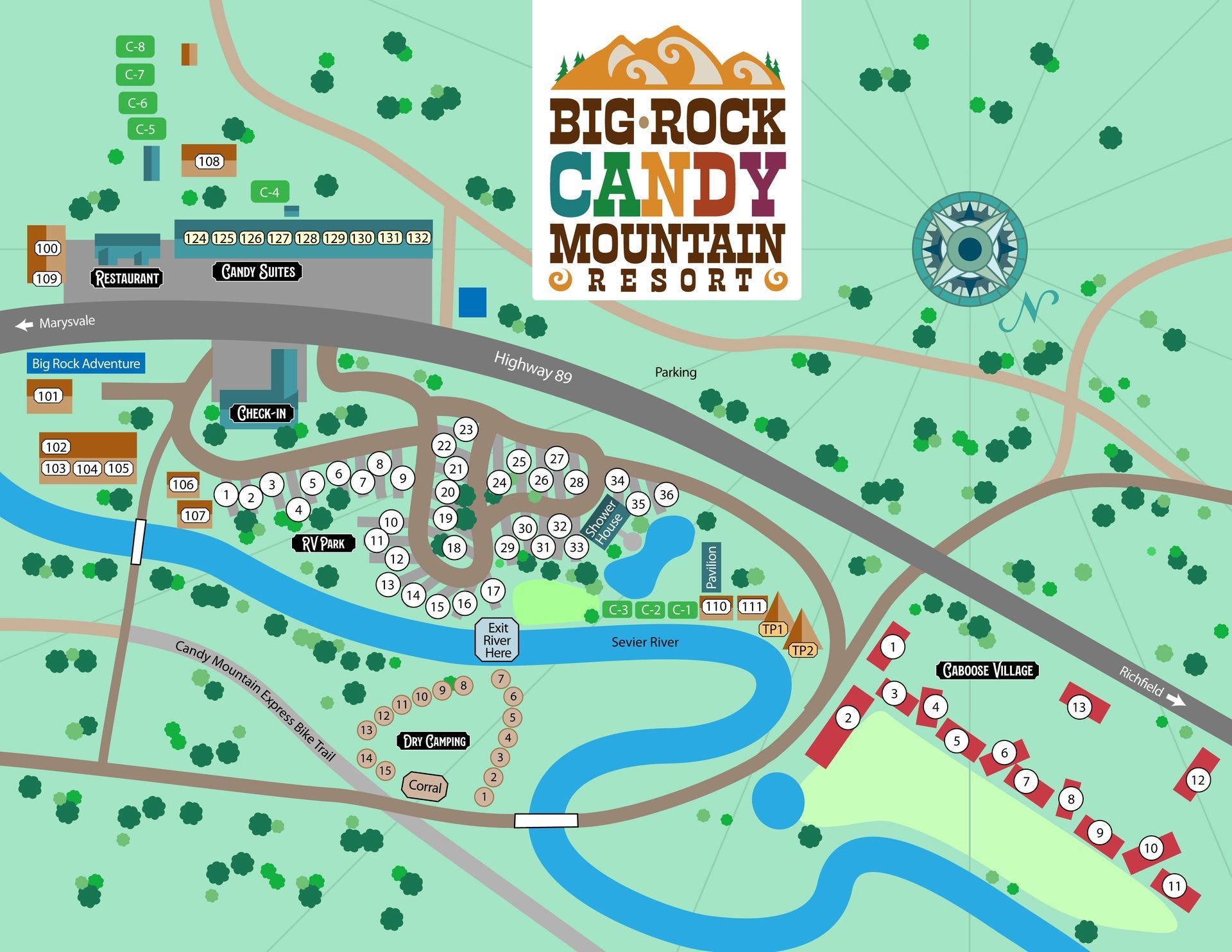 A map of the big rock candy mountain resort