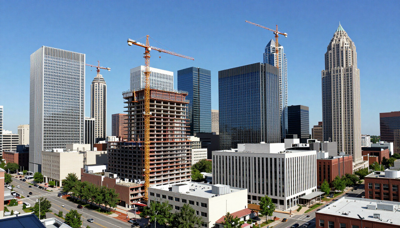 Atlanta Midtown skyline with cranes and active development