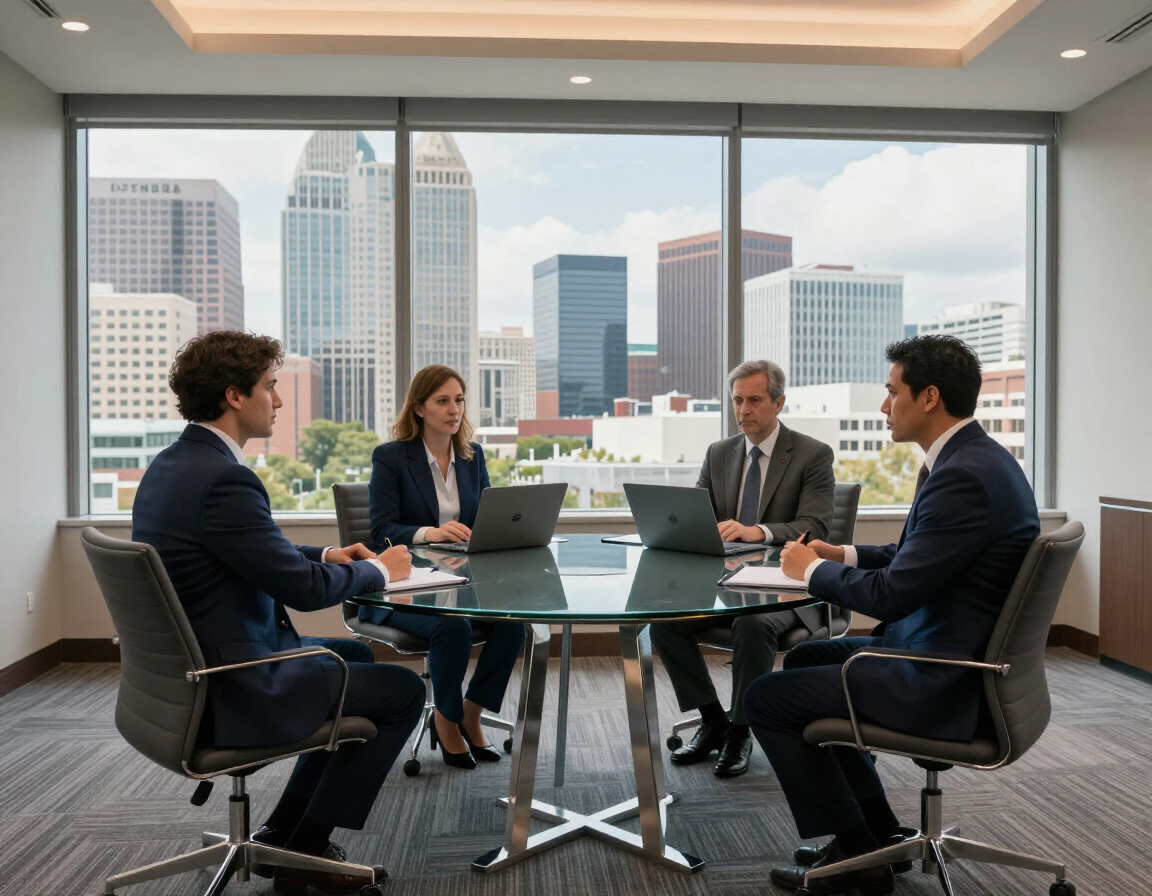 Executive roundtable with Atlanta skyline view