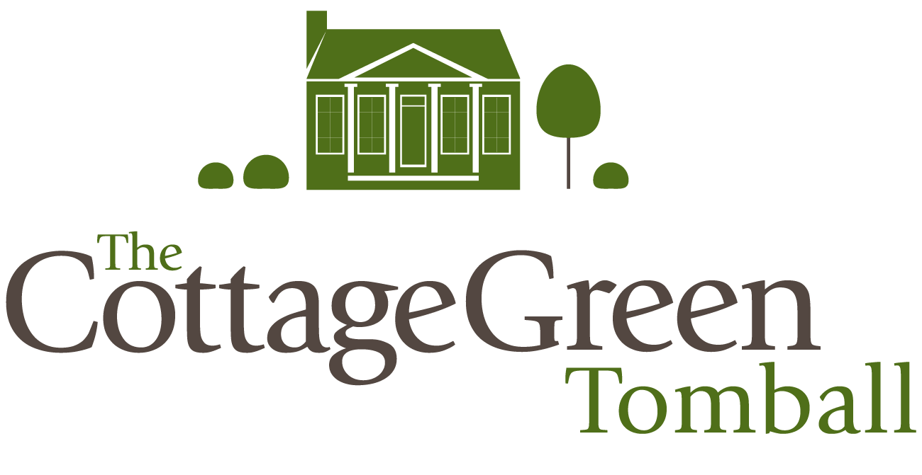 A green line-drawing logo of a house with a porch, above the dark green text 