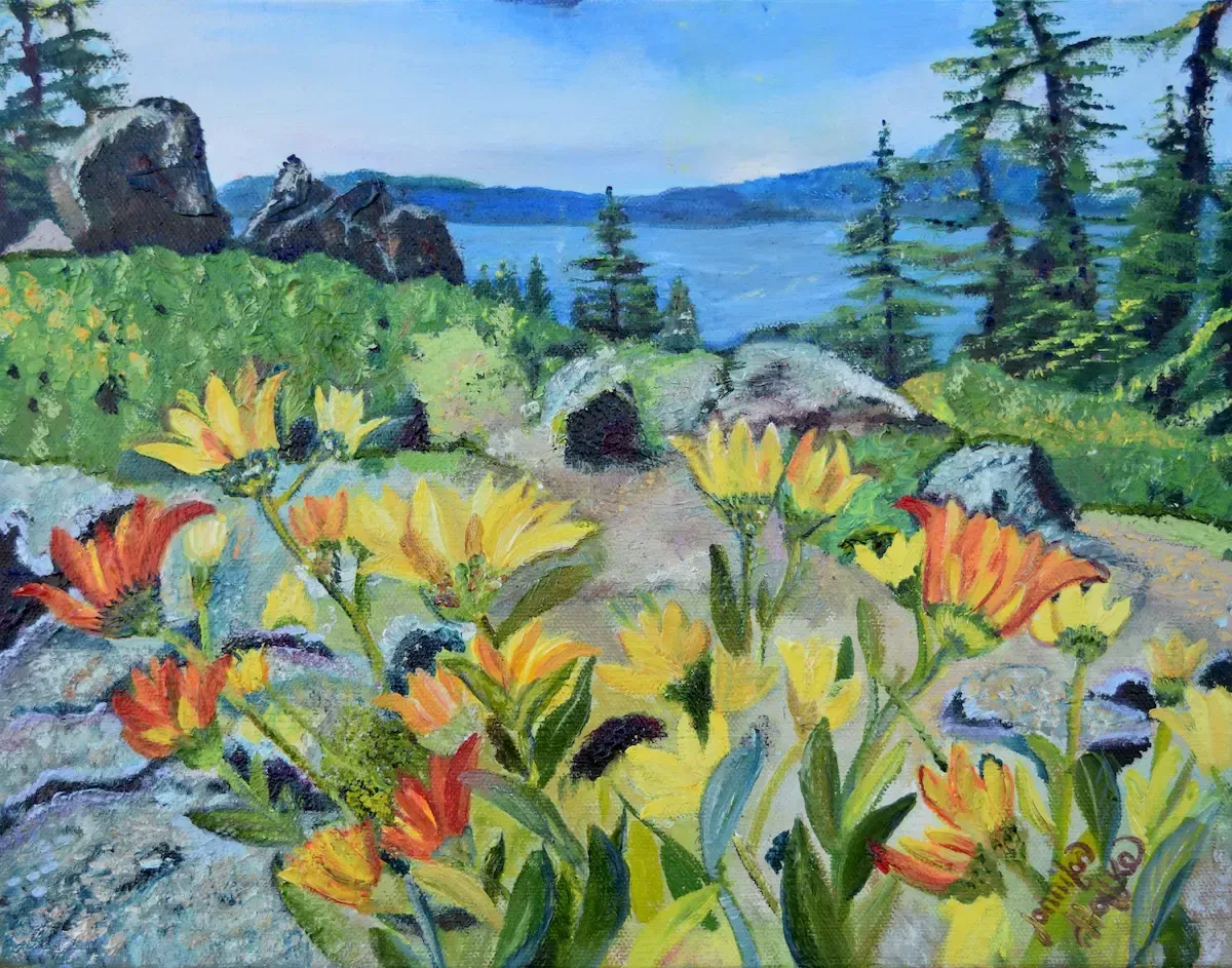 Original landscape painting featuring the scenic beauty of northern Nevada with vibrant skies, 