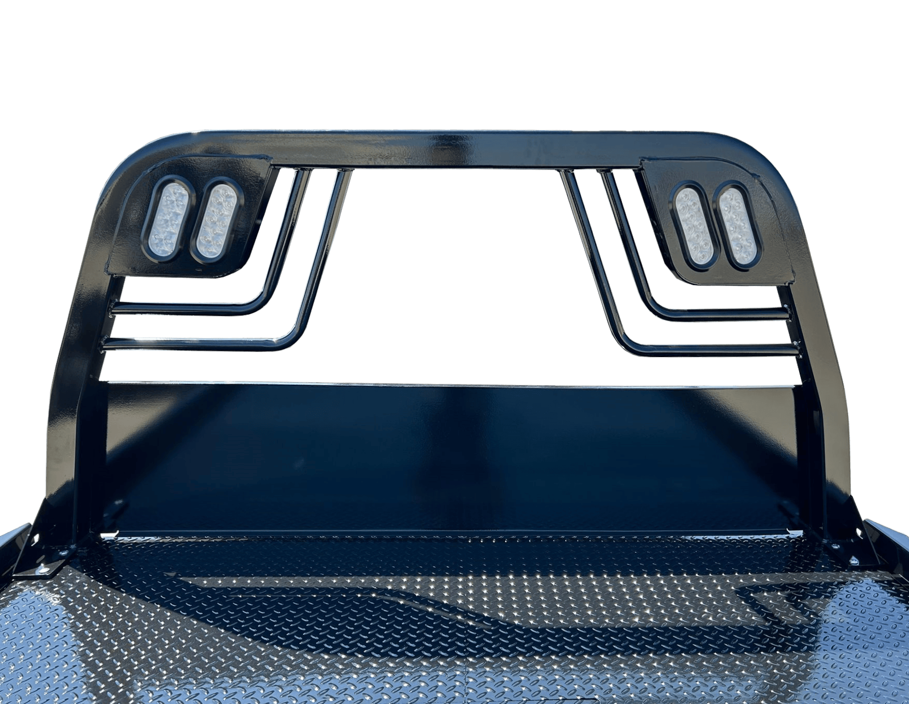 a close up of a headache rack on a truck .