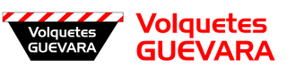 Logotipo de Volquetes Guevara con la marca en negro, rojo y blanco y texto rojo en negrita sobre un fondo blanco.