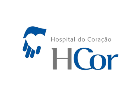 Logo do Hospital do Coração (HCor) em azul e cinza sobre fundo branco