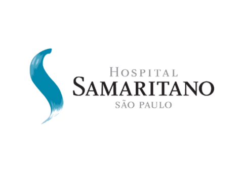 Logotipo do Hospital Samaritano São Paulo com símbolo abstrato 