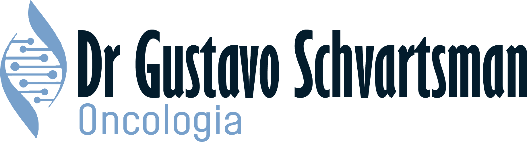Logotipo da Oncologia do Dr. Gustavo Schwartzman com ícone de DNA azul e texto em fundo branco.