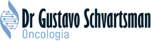 Logotipo da Oncologia do Dr. Gustavo Schwartzman com ícone de DNA azul e texto azul escuro.