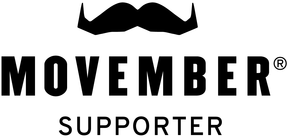 A movember supporter logo with a mustache on it.