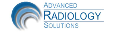The logo for advanced radiology solutions is blue and white