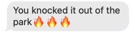 A light gray text message bubble that reads 
