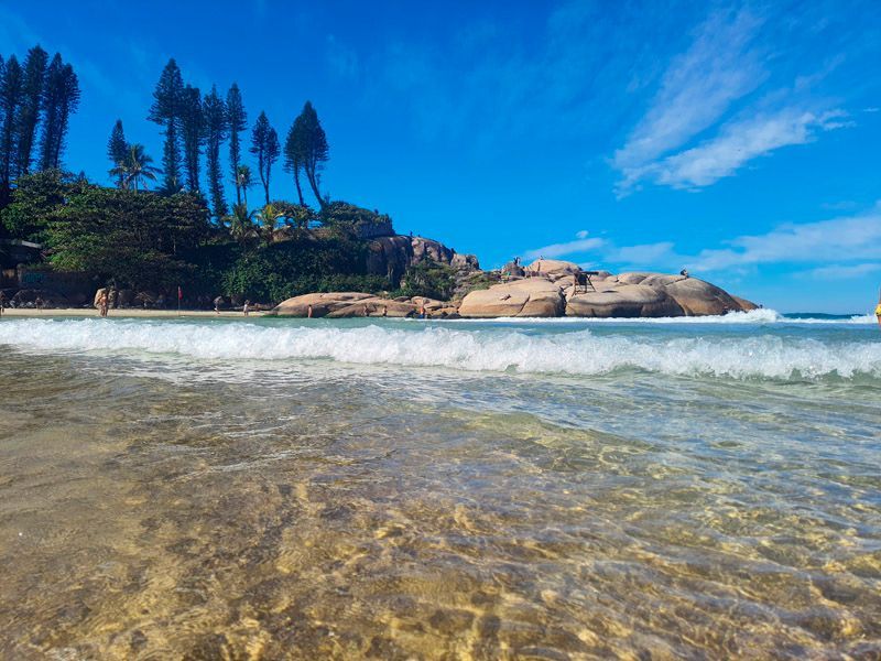 Vista aérea de uma pessoa flutuando em uma piscina natural de cor turquesa brilhante, cercada por vegetação tropical exuberante.