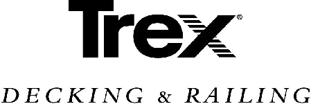 A black and white logo for trex decking and railing