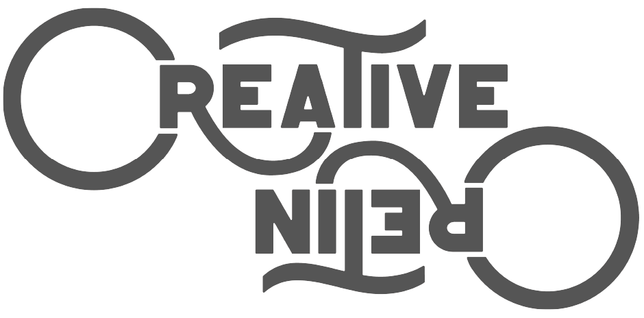 A black and white logo for creative rein on a white background.