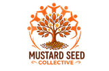 Logo of a mustard seed tree with orange leaves and roots, labeled “MUSTARD SEED COLLECTIVE”