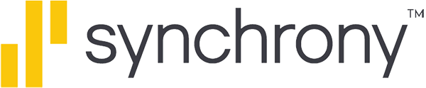 A black and yellow logo for synchrony on a white background.