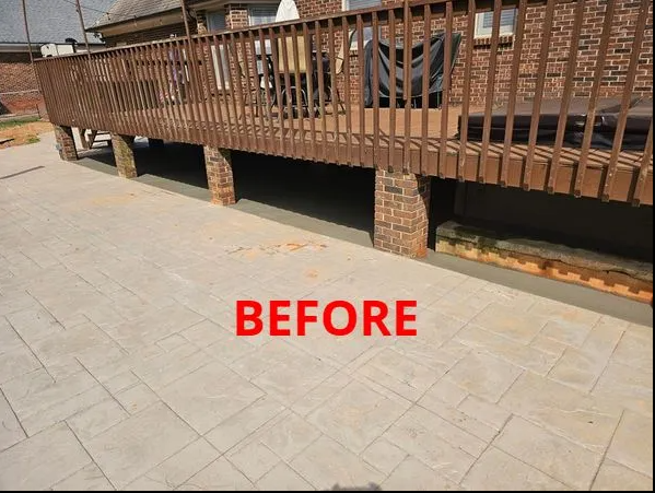 A picture of a deck before being built