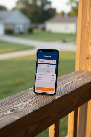 Phone displaying a rent payment app
