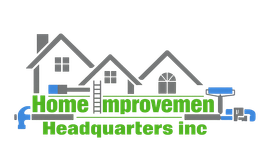 Logo for Home Improvement Headquarters Inc with stylized gray houses and green text