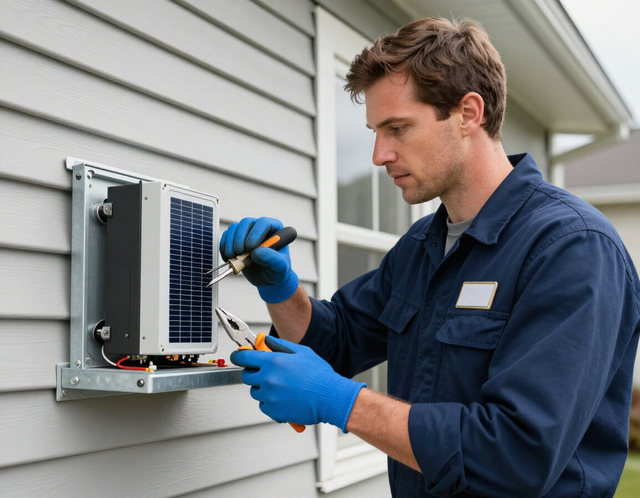 Tecnico sostituisce inverter fotovoltaico