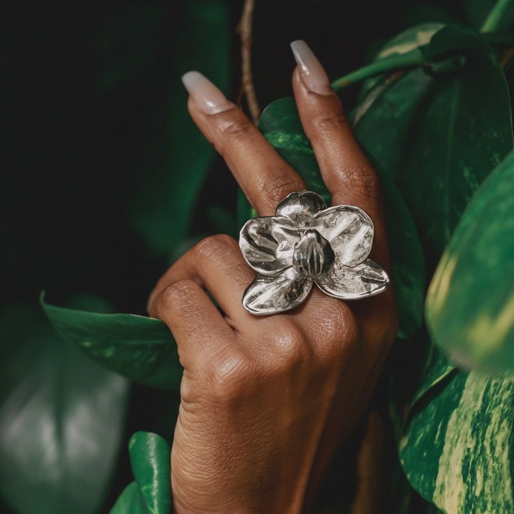 Orchid Phaleanopolis Ring -Silver
