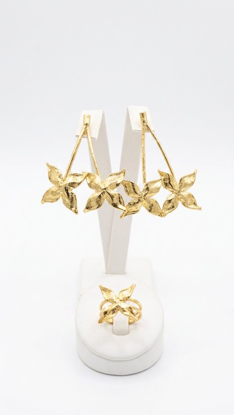 Long Jasmine Duo Earring  -Gold