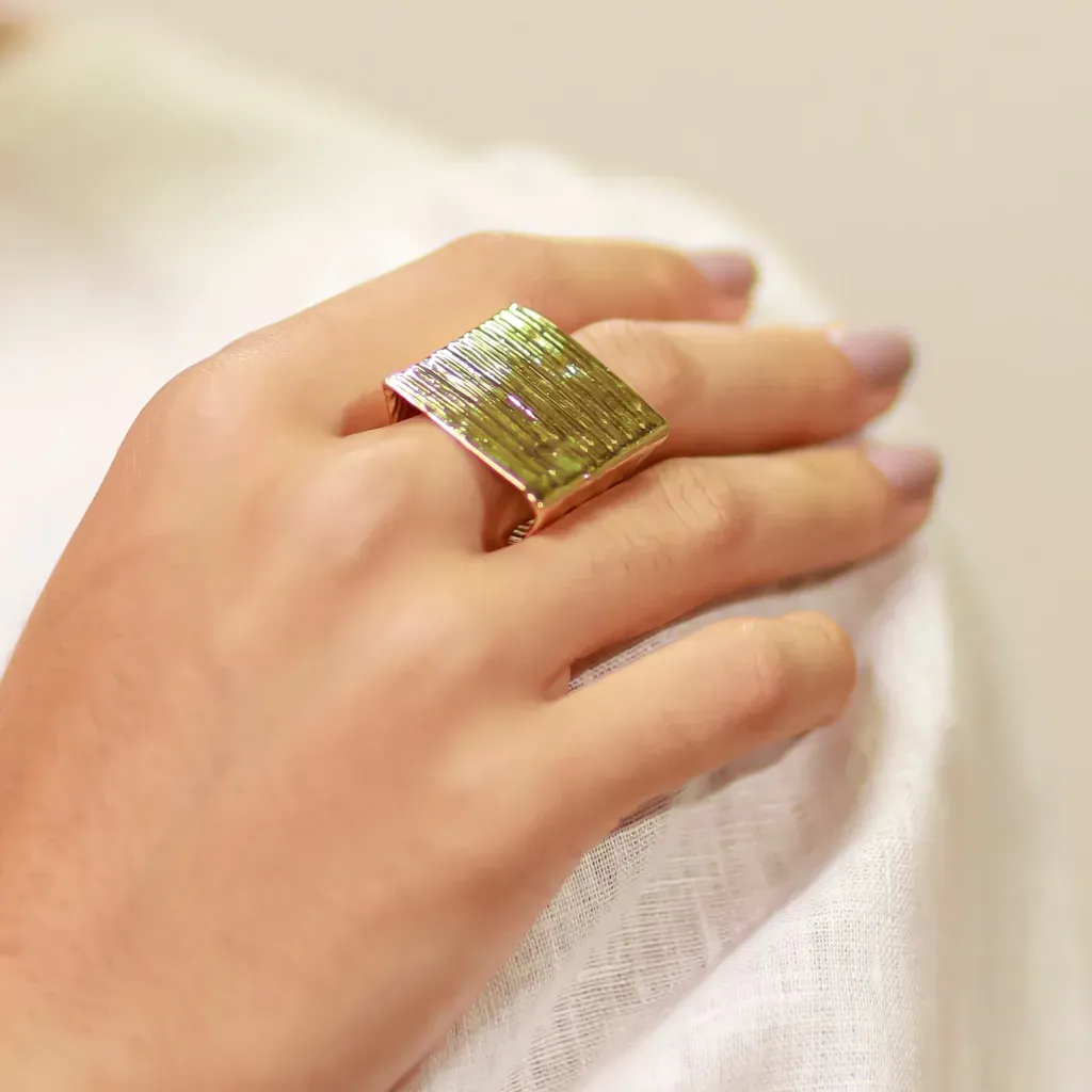 Square Corn Husk Ring  18K Gold-Plated · Real Corn Husk · Handcrafted