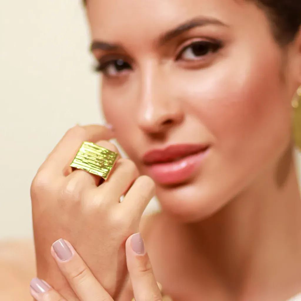 Square Corn Husk Ring  18K Gold-Plated · Real Corn Husk · Handcrafted