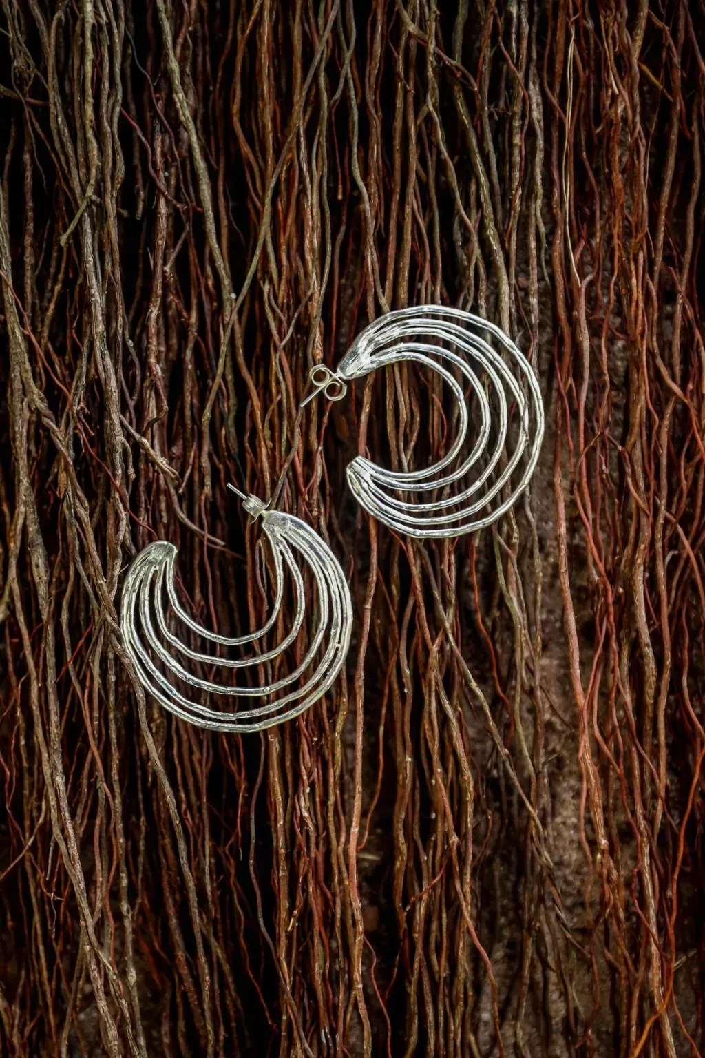 Root  Earrings (Hoops) -Silver