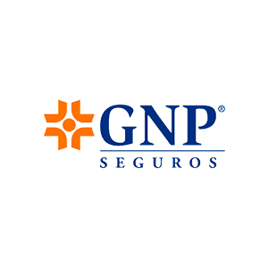 Un logo azul y naranja para gnp seguros.