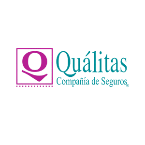 Un logotipo morado y azul para la compañía de seguros Qualitas.