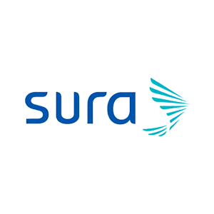 Un logotipo azul y verde para sura sobre un fondo blanco