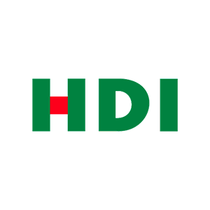 Un logotipo verde y rojo para hdi sobre un fondo blanco