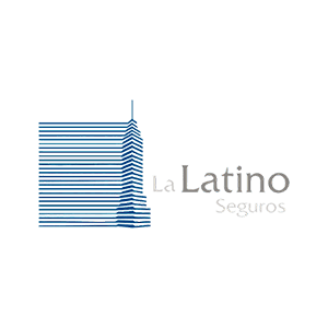Un logotipo para la latino seguros con un edificio al fondo
