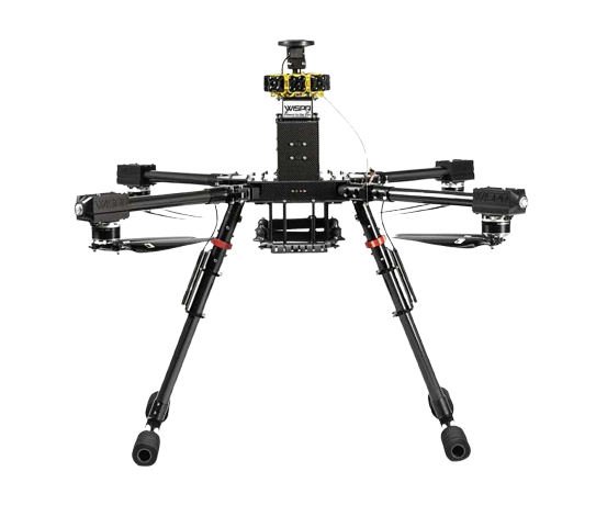 Front view of a drone with a Ranger Pro 1 echo sounder payload