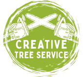 Green circular logo with crossed chainsaws and the words &ldquo;Creative Tree Service&rdquo;