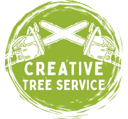 Green circular logo with crossed chainsaws and the words “Creative Tree Service”