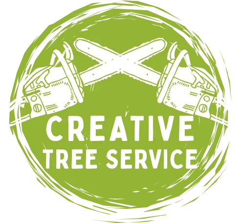 Green circular logo with crossed chainsaws and the words “Creative Tree Service”