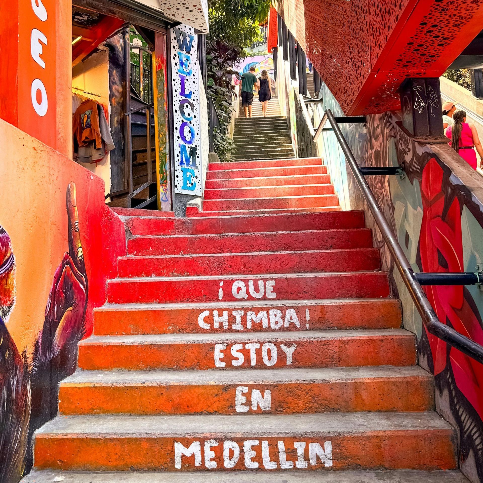 A set of stairs with the words medellin painted on them