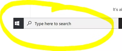 Windows Taskbar Search Box Circled in Yellow — Compago Technologies In Cambridge, TAS