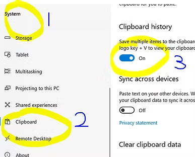 Windows Settings Clipboard Page With Clipboard History Toggle on — Compago Technologies In Cambridge, TAS