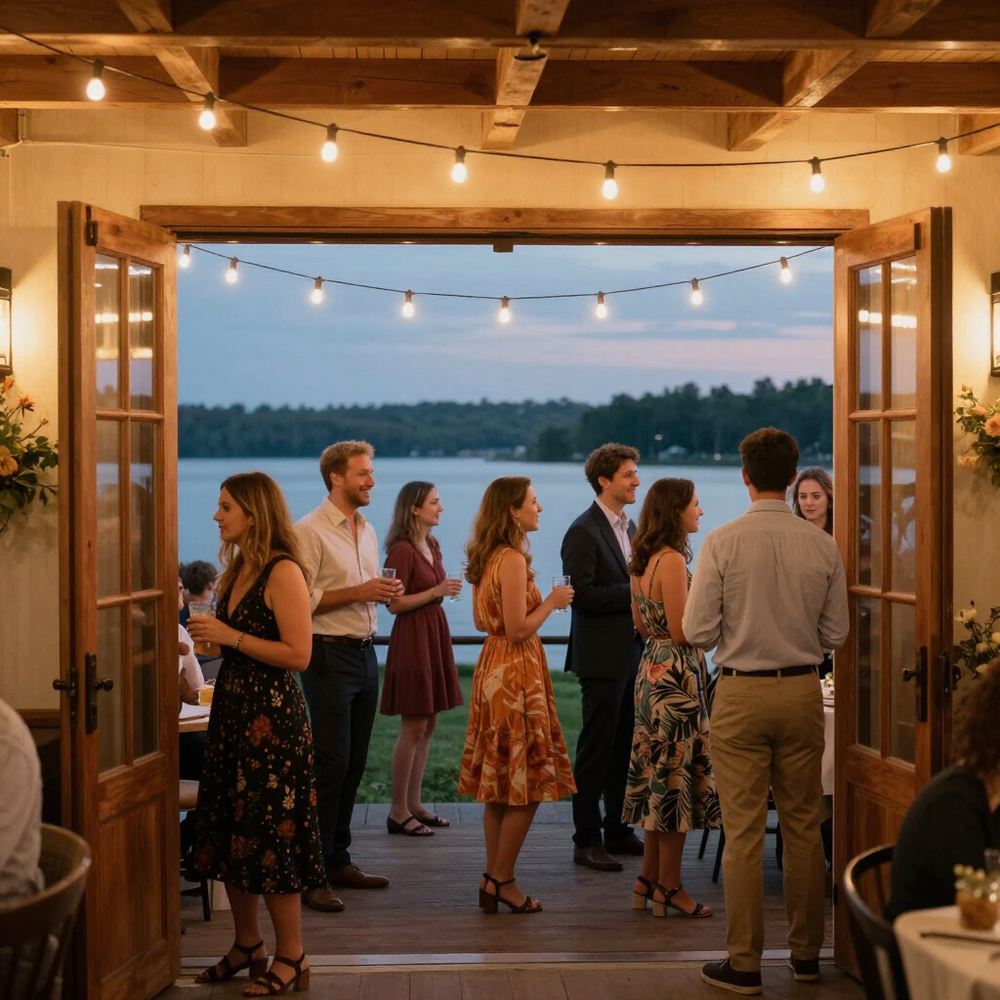 Maya and Daniel's pavilion reception at twilight