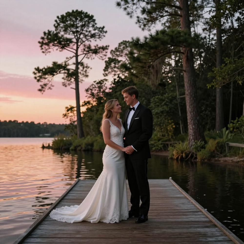 Sarah and James on the dock at sunset