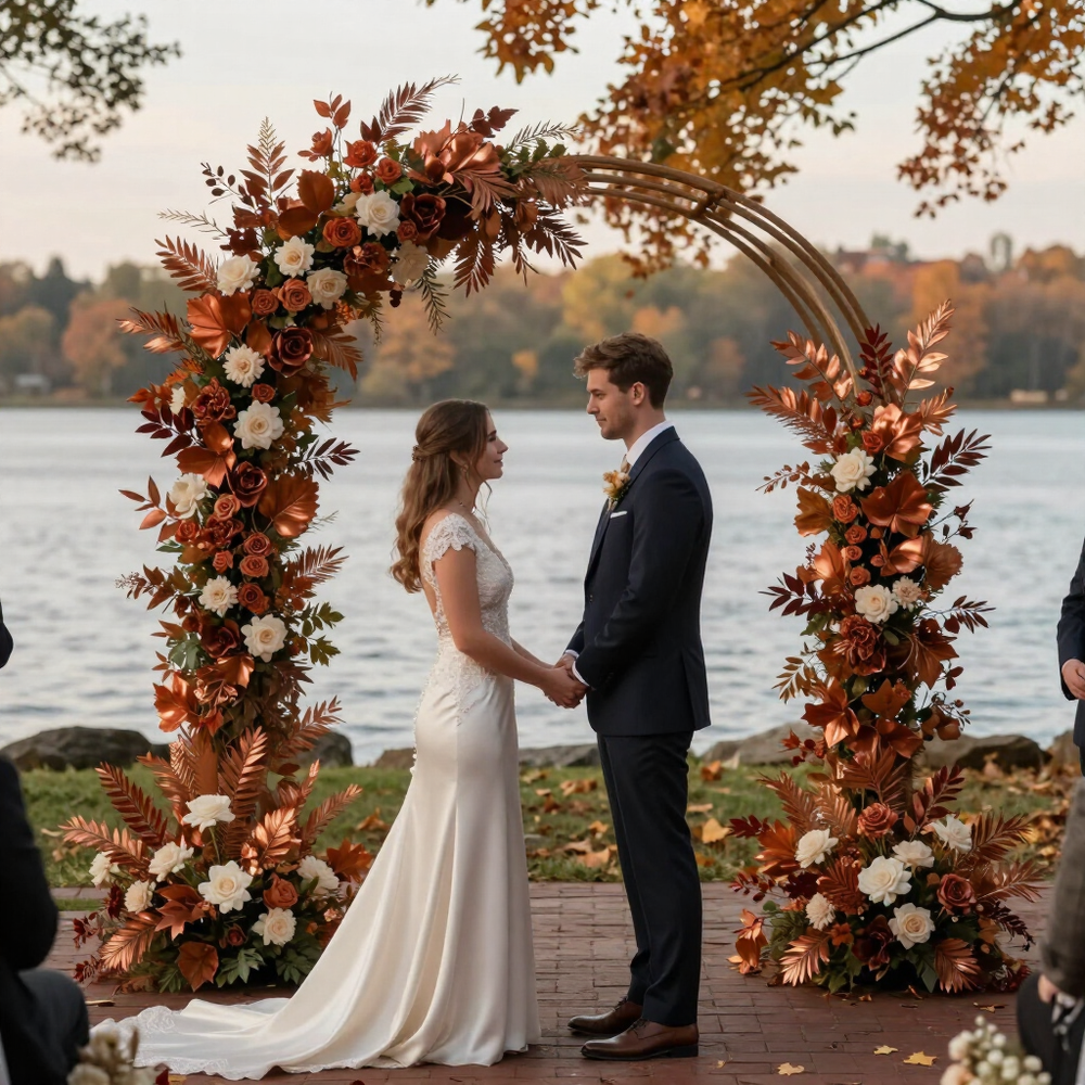 Claire and Thomas's garden ceremony in autumn