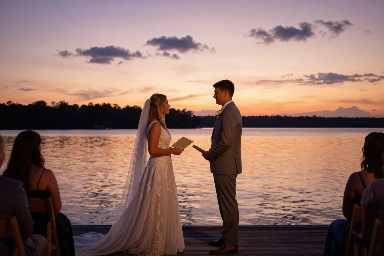 Intimate waterfront vow exchange